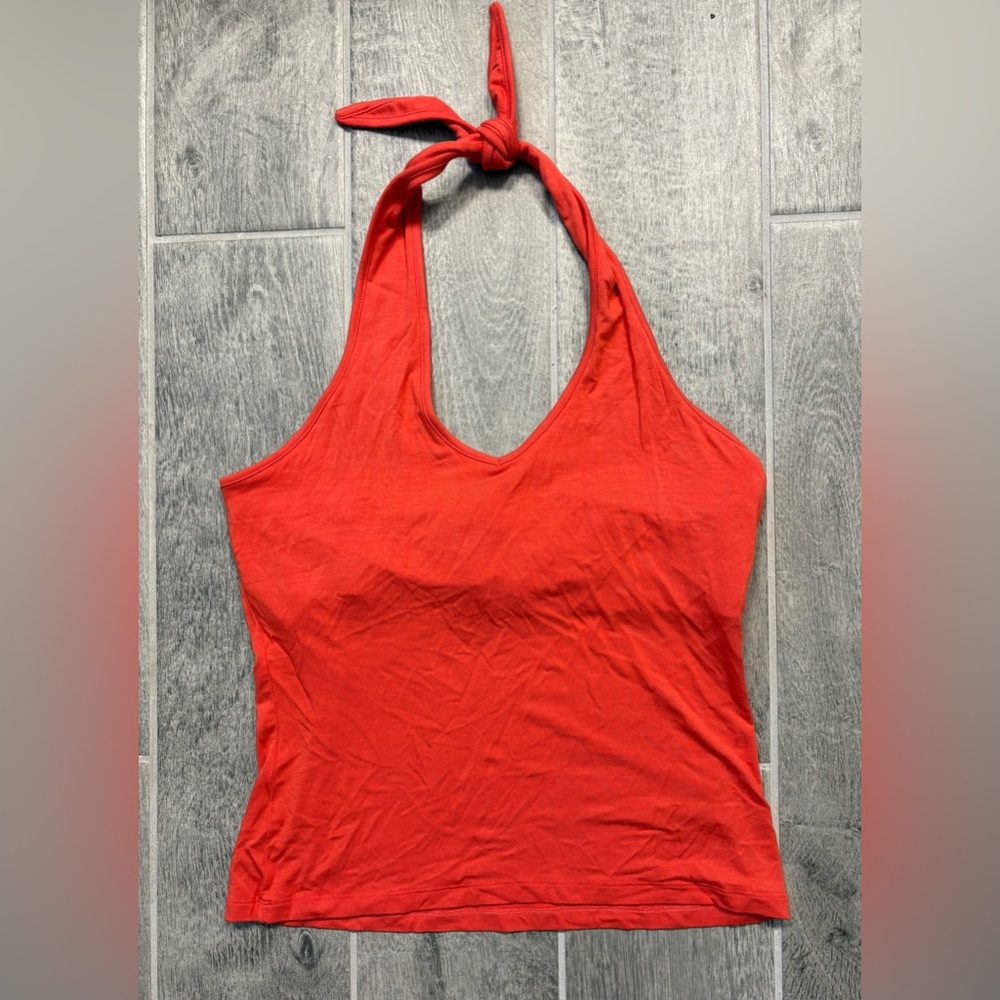 Dark Orange Halter Neck Tank Top Size Large Built in Bra